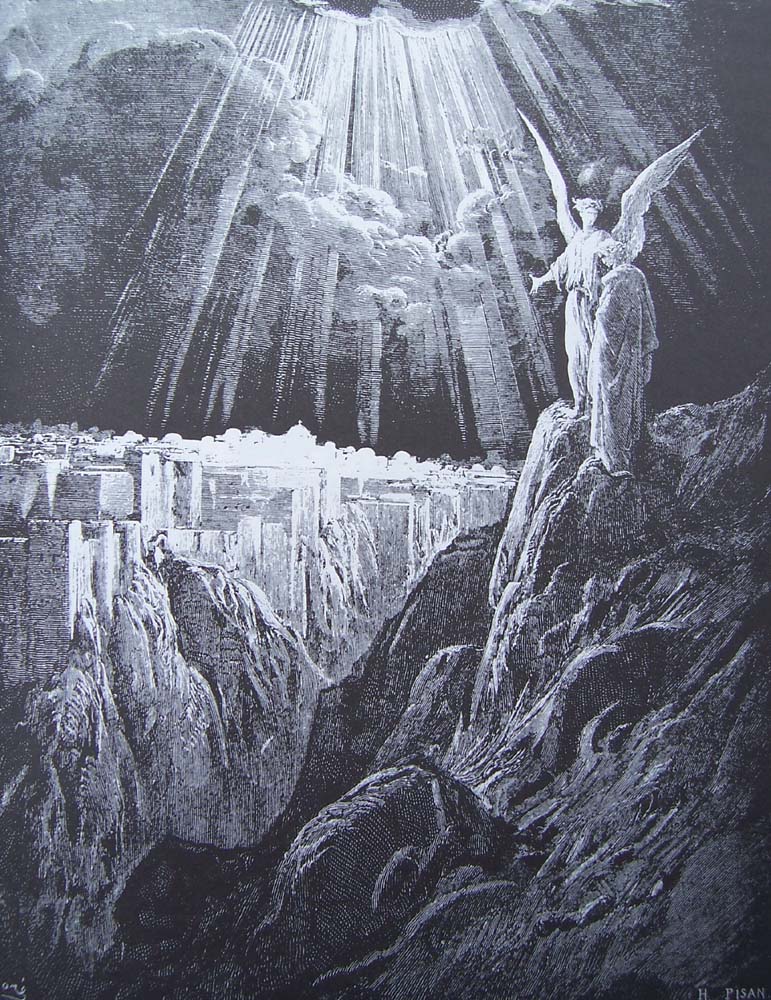 gravure dore bible - l ange montre jerusalem a saint jean